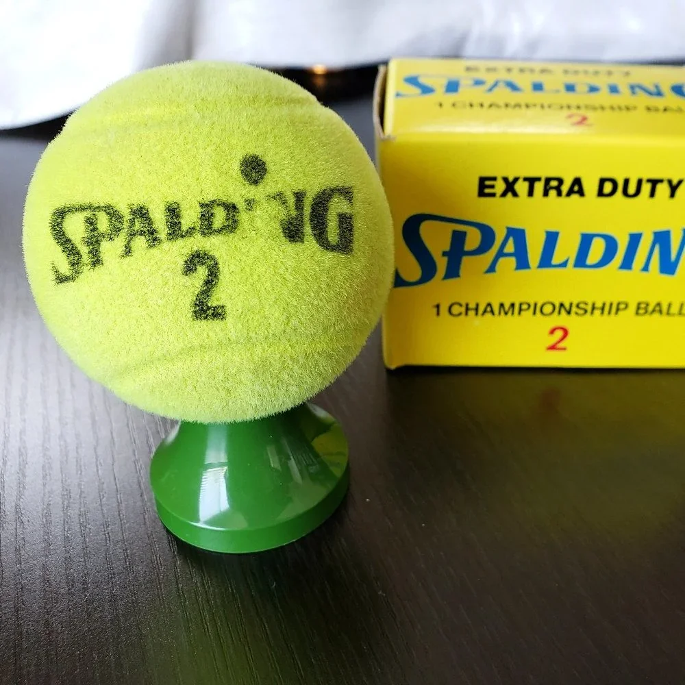AVON 1970's Mixed Doubles Green Flocked Glass Spalding Tennis Ball EMPTY w Box
